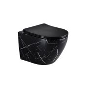 EG505Black-W Подвесной унитаз EvaGold мрамор черно-белый, безободковый,¶сид. черн. мат. тонкое ДП