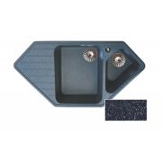 Мойка ML-GM25 угловая двухчашевая с крылом, черная (308) (525202)